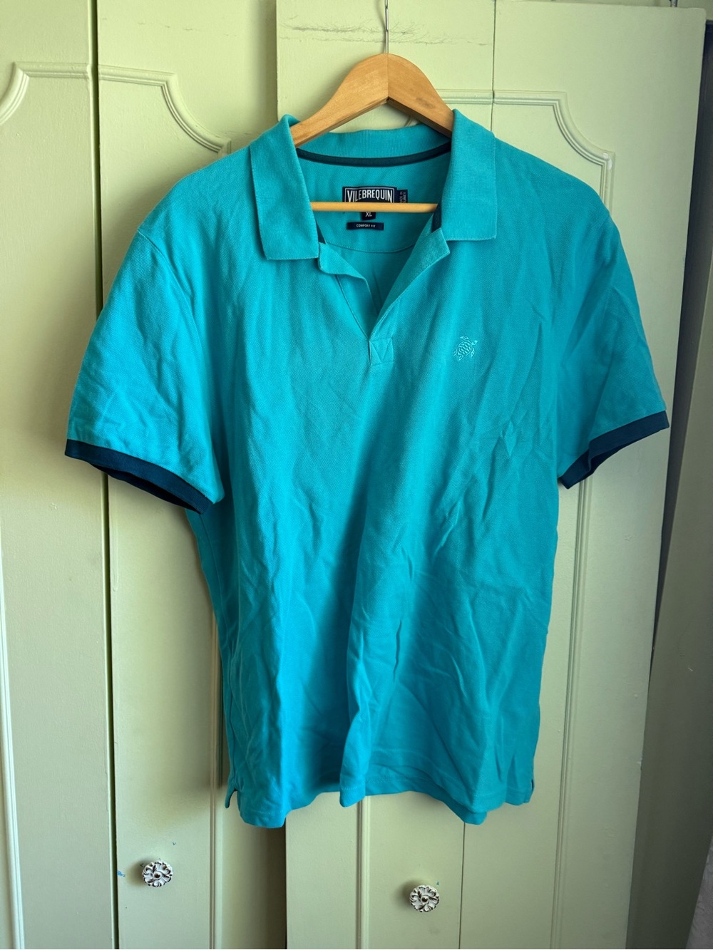 Vilebrequin Men's Turquoise Polo with Navy Sleeve Trim